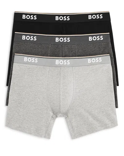 Hugo Boss Men's Three-pack Of Stretch-cotton Boxer Briefs With Logos In Dunkel Grau