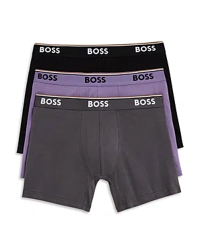 Hugo Boss Power Cotton Blend Logo Waistband Boxer Briefs, Pack Of 3 In Purple/grey/black