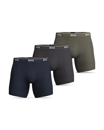 Hugo Boss Power Cotton Blend Long Boxer Briefs, Pack Of 3 In Black