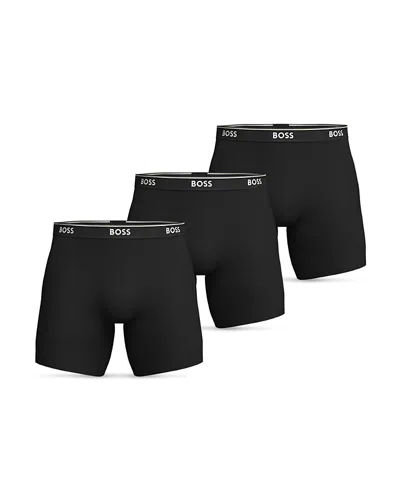 Hugo Boss Power Cotton Blend Long Boxer Briefs, Pack Of 3 In Black