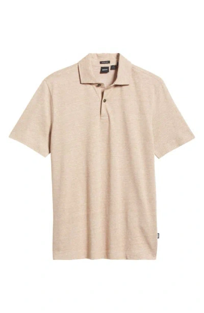 Hugo Boss Boss Press Slub Linen Blend Piqué Polo In Medium Beige