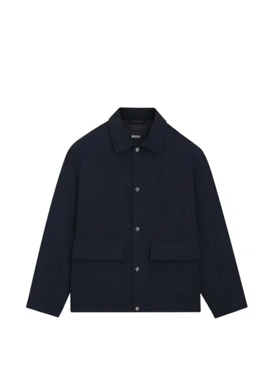 Hugo Boss Relaxed-fit Jacket In Water-repellent Peached Fabric In Blue