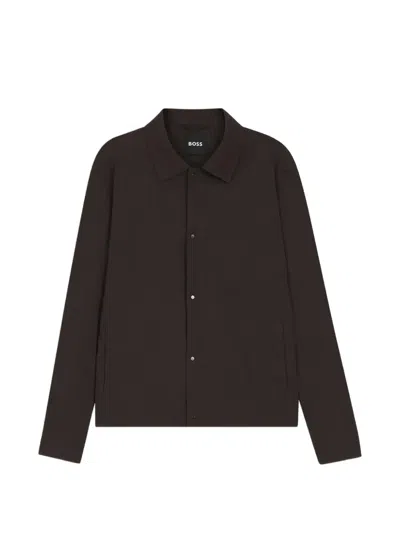 Hugo Boss Press-stud-fastening Jacket In Brown