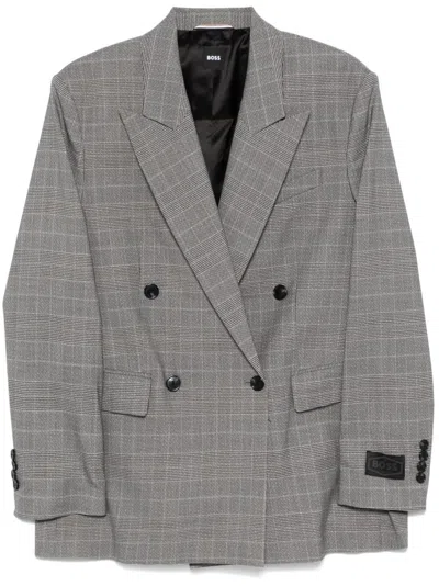 Hugo Boss Prince Of Wales-check Blazer In Teal