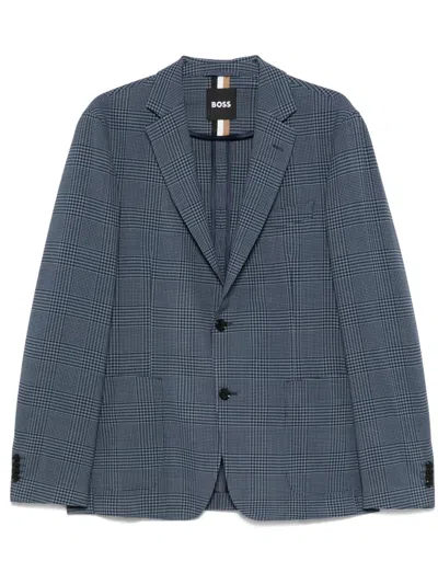 Hugo Boss Prince-of-wales-check Blazer In Blue