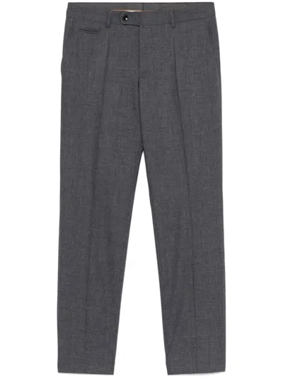 Hugo Boss Prince Of Wales-check Trousers In Grey
