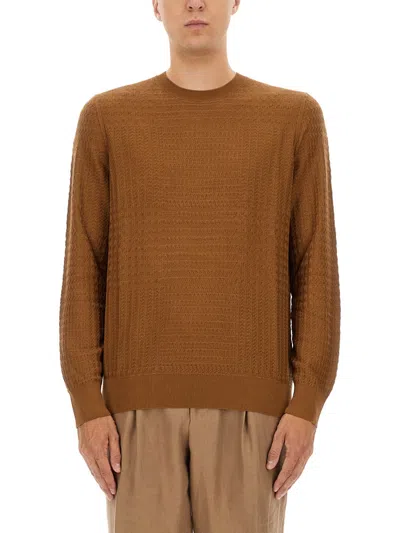 Hugo Boss Prince Of Wales Checked Silk Sweater In Brown