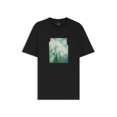 Hugo Boss Printed-artwork T-shirt In Cotton Jersey In Black