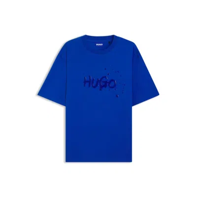 Hugo Boss Printed-artwork T-shirt In Cotton Jersey In Blue