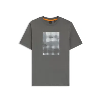 Hugo Boss Printed-artwork T-shirt In Cotton Jersey In Gray
