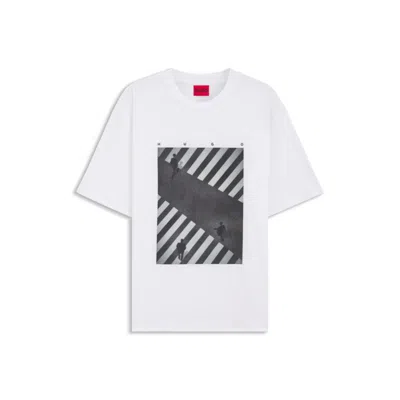 Hugo Boss Printed-artwork T-shirt In Cotton Jersey In White