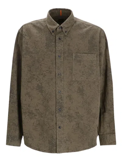 Hugo Boss Printed Button-up Shirt In Brown