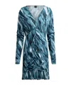 Hugo Boss Gathered-front Dress With Marble-effect Print In Blue