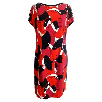 Hugo Boss Printed Knee-length Dress In Multicolor Viscose In Red