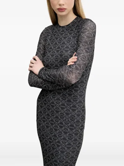 Hugo Boss Printed Long-sleeve Maxi Dress In Gray