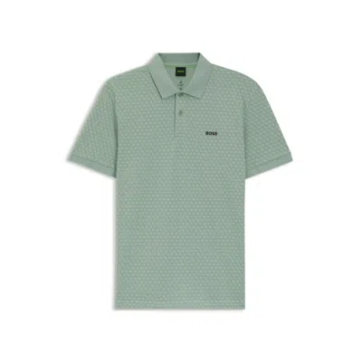 Hugo Boss Printed Polo Shirt In Cotton Piqué In Green