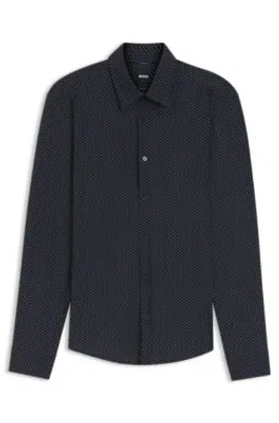 Hugo Boss Printed Regular-fit Shirt In Performance-stretch Jersey In Black