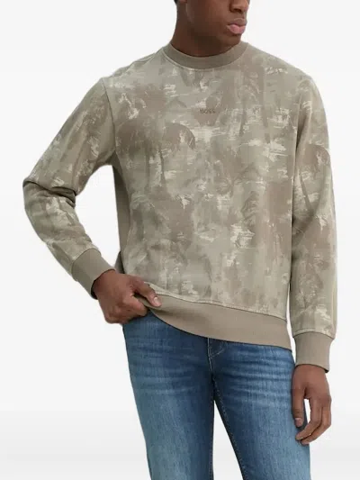 Hugo Boss Printed Ribbed Sweatshirt In Gray