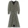 Hugo Boss Printed-seersucker Midi Dress With Gathered Details In Gray