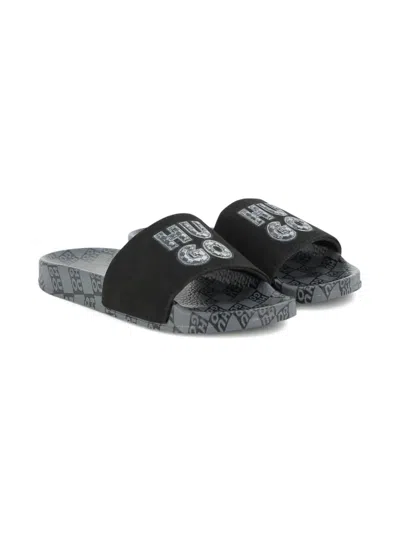 Hugo Boss Kids' Printed Slides In Black