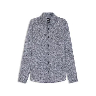 Hugo Boss Printed Slim-fit Shirt In A Cotton Blend In Blue