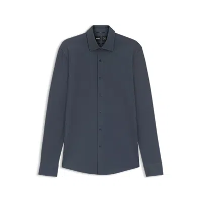Hugo Boss Printed Slim-fit Shirt In Performance-stretch Fabric In Blue