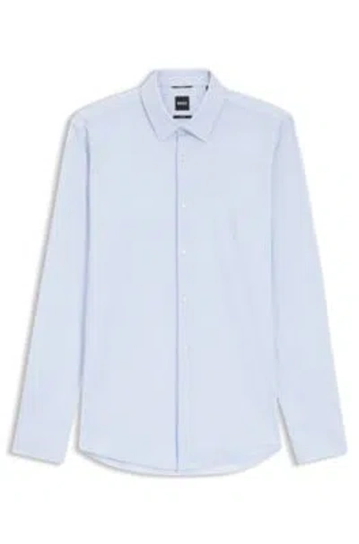 Hugo Boss Printed Slim-fit Shirt In Performance-stretch Jersey In Blue