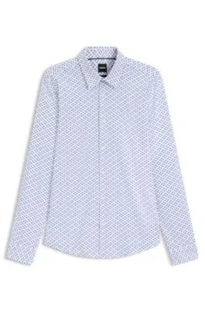 Hugo Boss Slim-fit Shirt In Printed Performance-stretch Jersey In Neutral