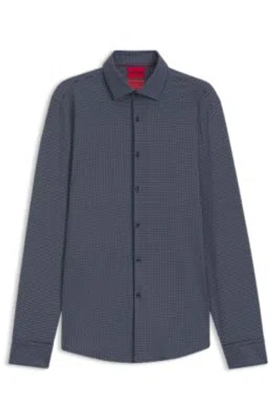 Hugo Boss Printed Slim-fit Shirt In Stretch Jersey In Blue