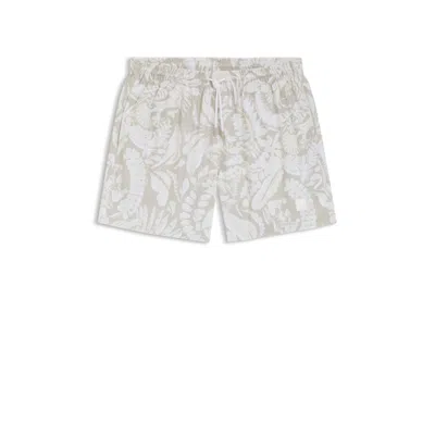 Hugo Boss Printed Swim Shorts In Beige