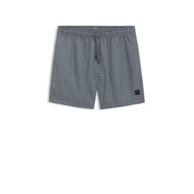 Hugo Boss Printed Swim Shorts With Logo Badge In Grey