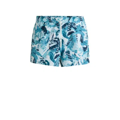 Hugo Boss Printed Swim Shorts With Logo Detail In Blue