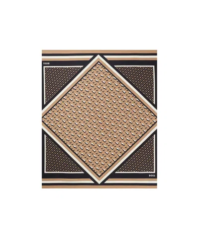 Hugo Boss Printed Twill Scarf In Brown