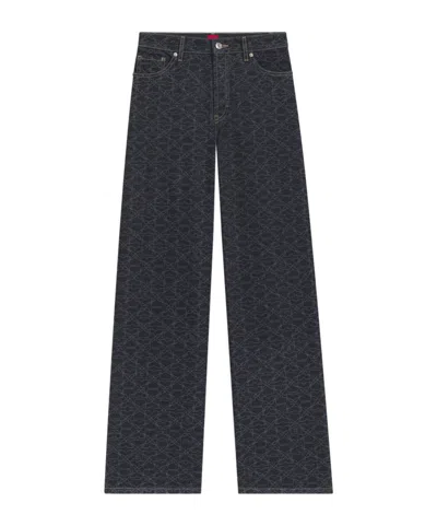 Hugo Boss Printed Wide-leg Jeans In Gray