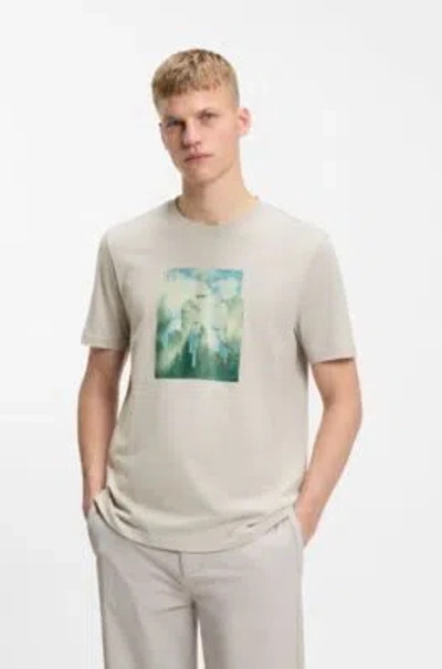 Hugo Boss Printed-artwork T-shirt In Cotton Jersey In Green