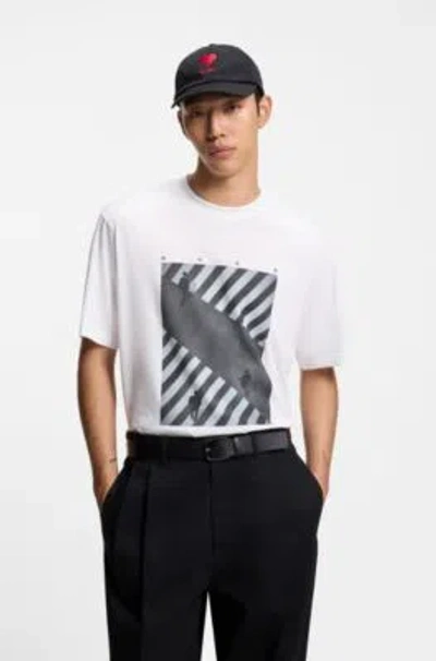 Hugo Boss Printed-artwork T-shirt In Cotton Jersey In White
