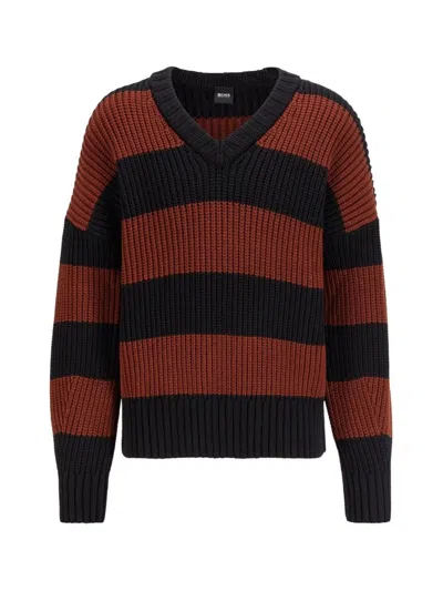 Hugo Boss Proti Ribbed Sweater In Brown