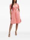Hugo Boss Puff-sleeve Belted Midi Dress In Pink