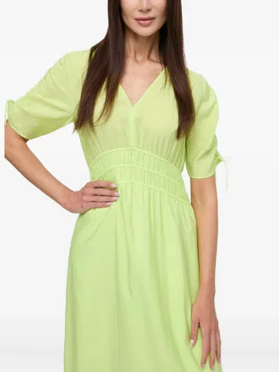 Hugo Boss Puff-sleeve Smocked Midi Dress In Green