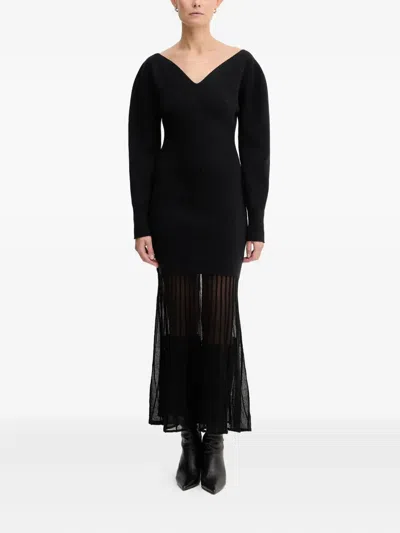 Hugo Boss Puff-sleeves Midi Dress In Black