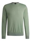 Hugo Boss Cotton Sweater With Embroidered Logo In Verde