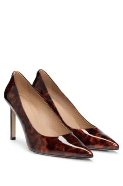 Hugo Boss Pumps With 9cm Heel In Turtleshell Patent Leather In Light Brown