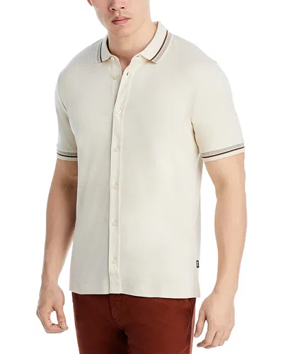 Hugo Boss Puno Cotton Slim Fit Button Down Polo Shirt In Open White