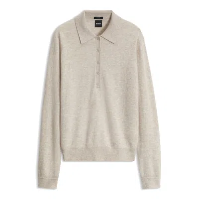 Hugo Boss Pure Cashmere Polo Sweater In White