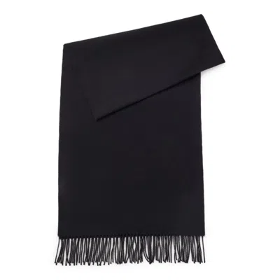 Hugo Boss Pure-wool Scarf With Embroidered Logo And Fringing In Black