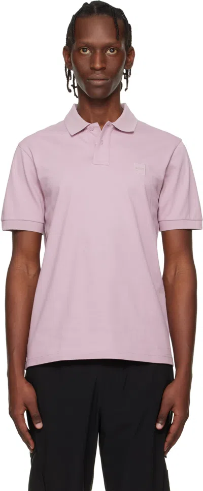 Hugo Boss Purple Logo Patch Stretch-cotton Slim-fit Polo In Pink