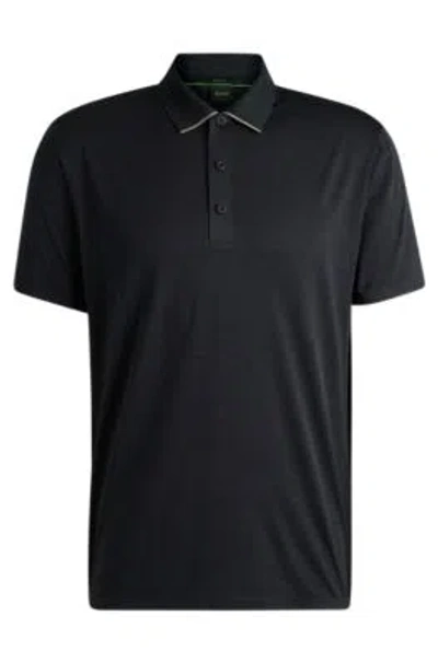 Hugo Boss Quick-dry Stretch-jersey Polo Shirt With Logo Detail In Black