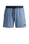 Hugo Boss Quick-dry Swim Shorts With Contrast Details In Light Blue
