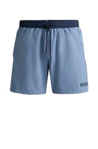 Hugo Boss Quick-dry Swim Shorts With Contrast Details In Light Blue