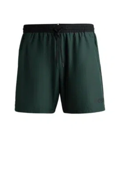 Hugo Boss Quick-dry Swim Shorts With Contrast Details In Light Green